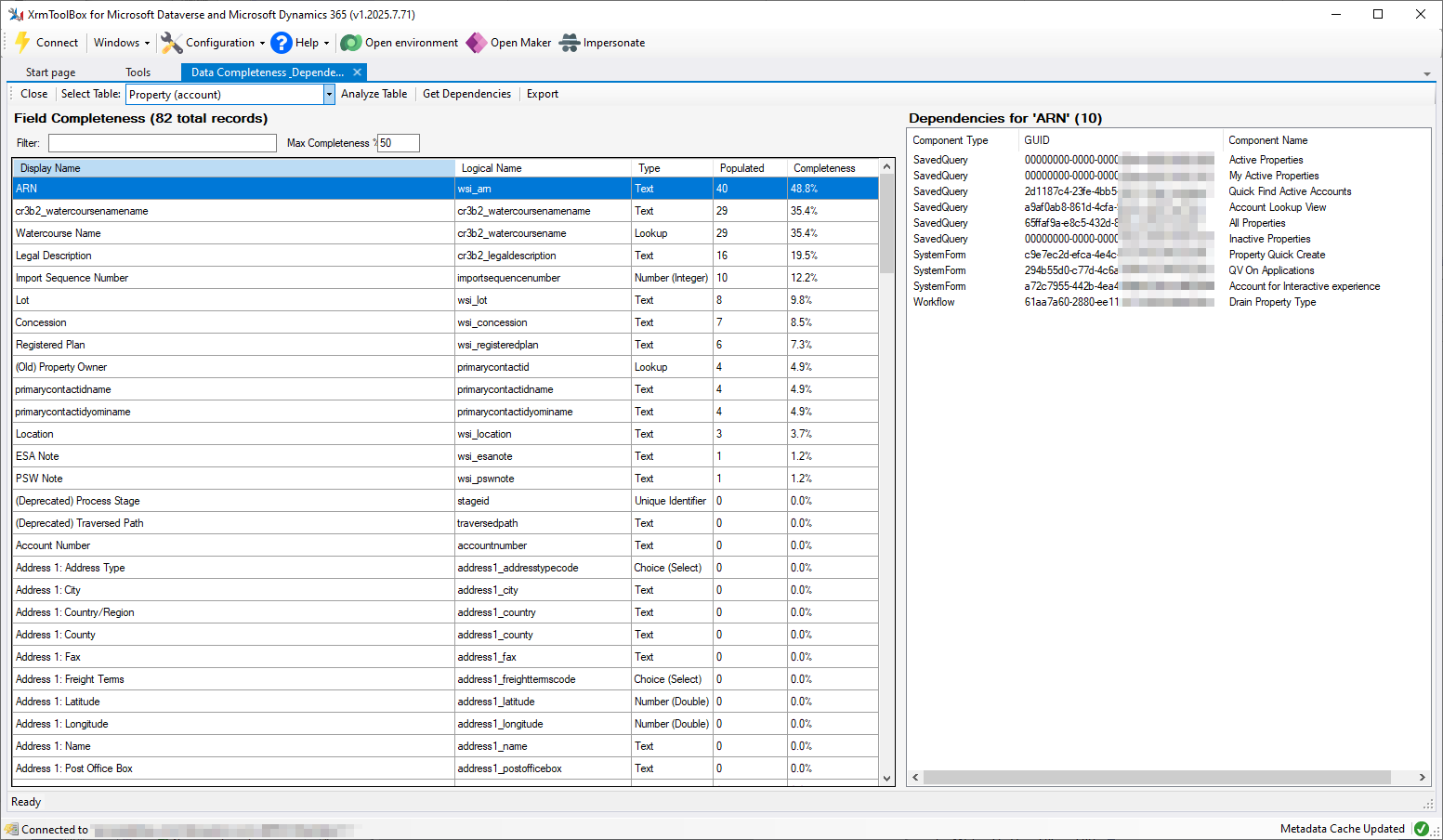 Screenshot of the Data Completeness & Dependency Analyzer tool in action